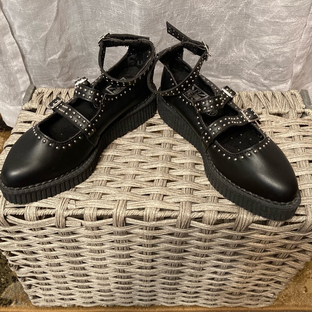 T.U.K. Black TUKskin™ Studded Multi-Strap Pointed Sandal.
